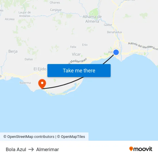 Bola Azul to Almerimar map