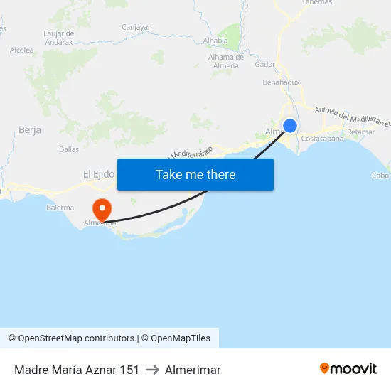 Madre María Aznar 151 to Almerimar map