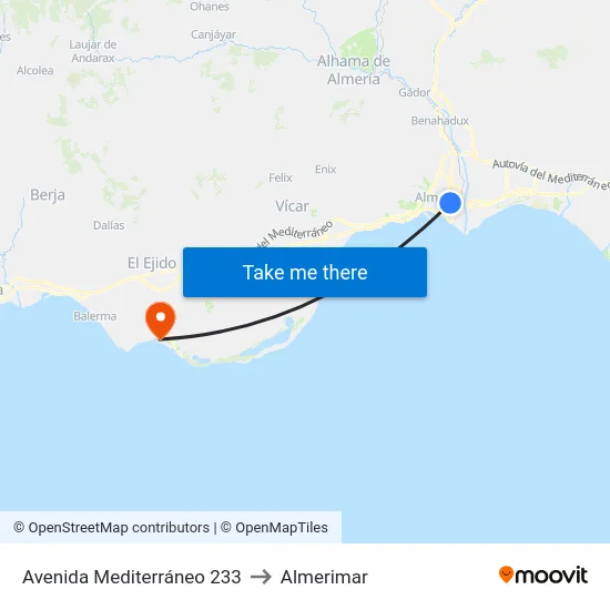 Avenida Mediterráneo 233 to Almerimar map