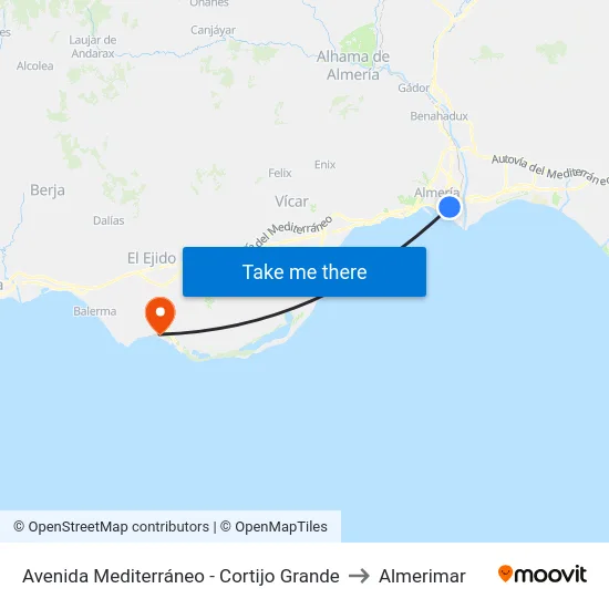 Avenida Mediterráneo - Cortijo Grande to Almerimar map