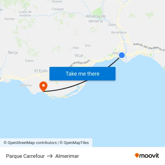 Parque Carrefour to Almerimar map