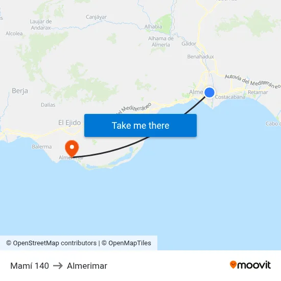 Mamí 140 to Almerimar map