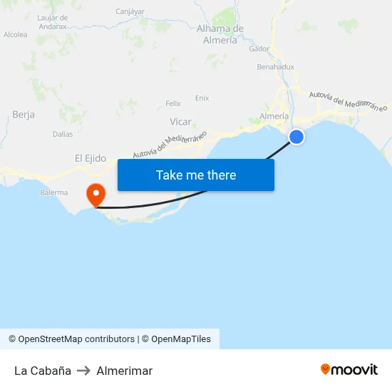 La Cabaña to Almerimar map