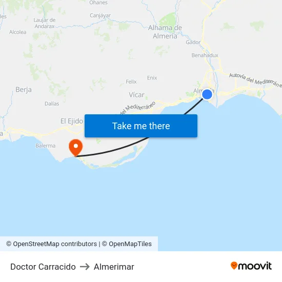 Doctor Carracido to Almerimar map