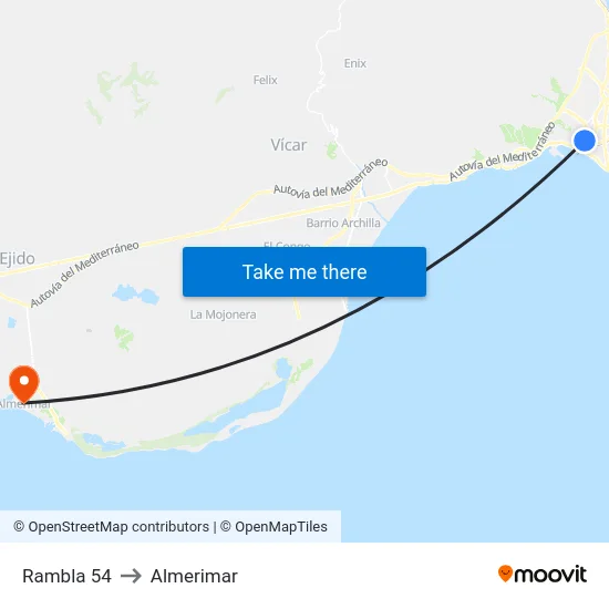 Rambla 54 to Almerimar map