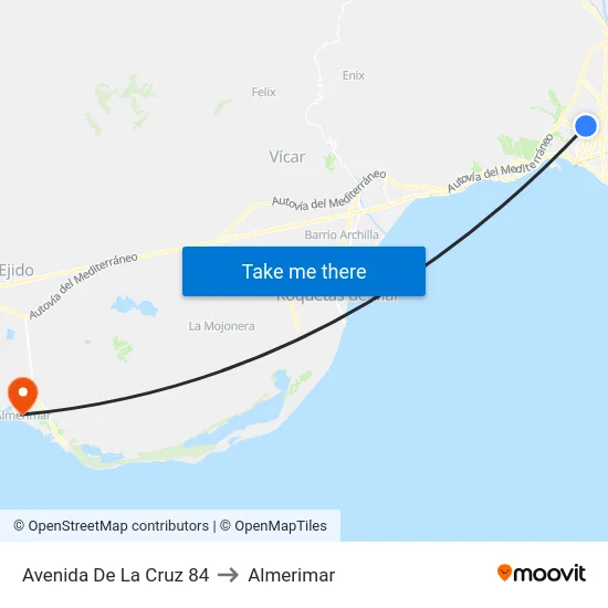 Avenida De La Cruz 84 to Almerimar map