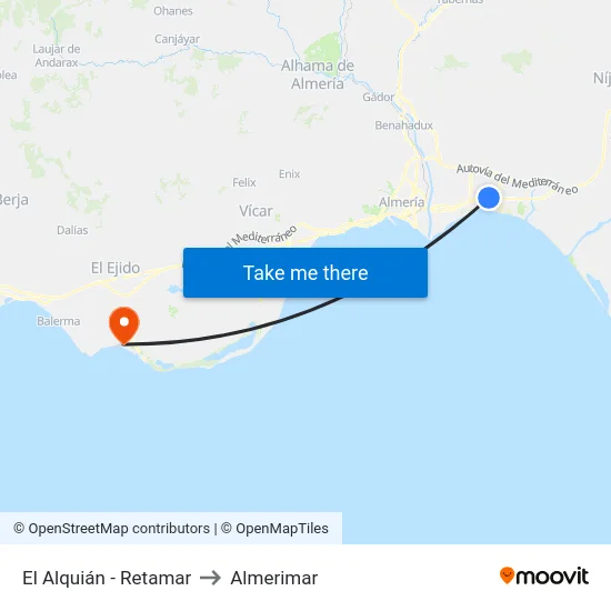 El Alquián - Retamar to Almerimar map