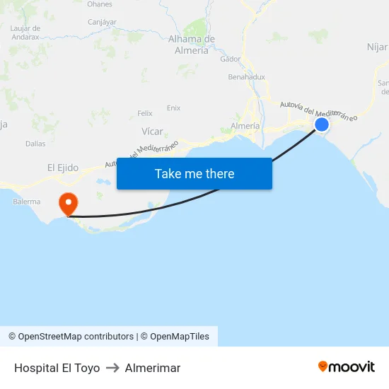 Hospital El Toyo to Almerimar map