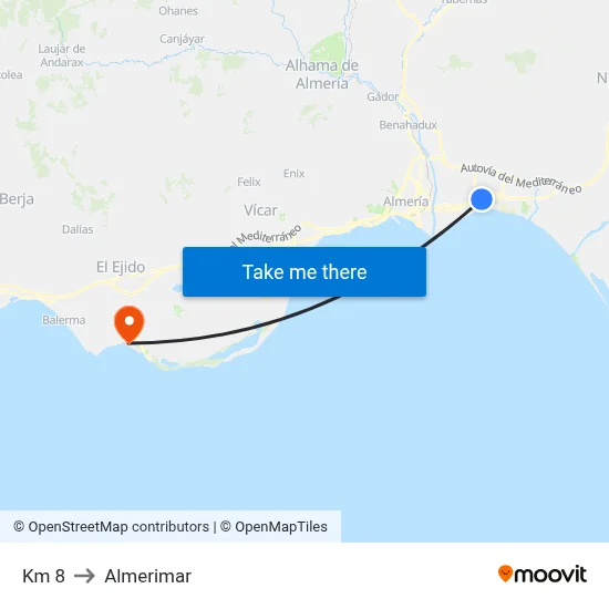 Km 8 to Almerimar map