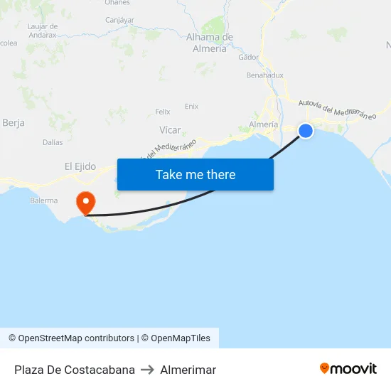 Plaza De Costacabana to Almerimar map