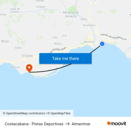 Costacabana - Pistas Deportivas to Almerimar map
