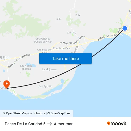 Paseo De La Caridad 5 to Almerimar map