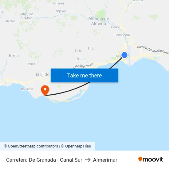 Carretera De Granada - Canal Sur to Almerimar map