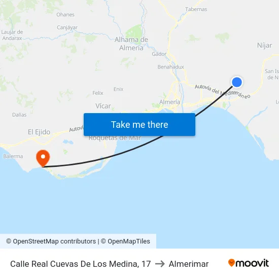 Calle Real Cuevas De Los Medina, 17 to Almerimar map