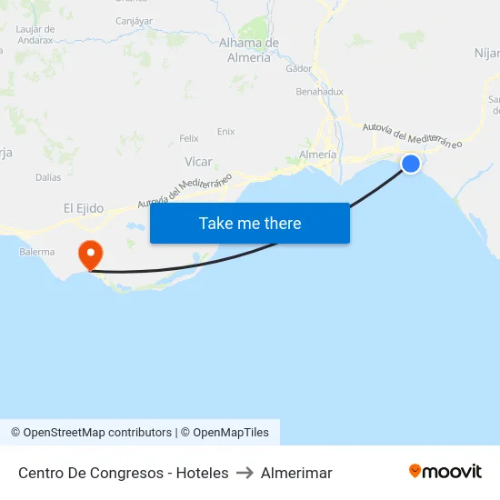 Centro De Congresos - Hoteles to Almerimar map