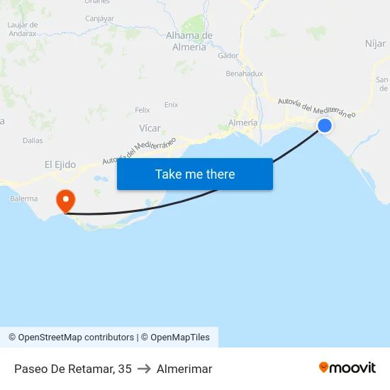 Paseo De Retamar, 35 to Almerimar map