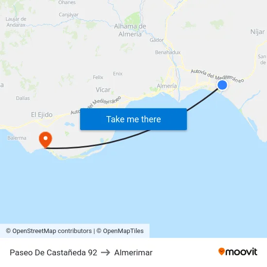 Paseo De Castañeda 92 to Almerimar map