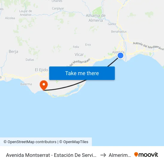 Avenida Montserrat - Estación De Servicio to Almerimar map