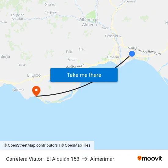 Carretera Viator - El Alquián 153 to Almerimar map