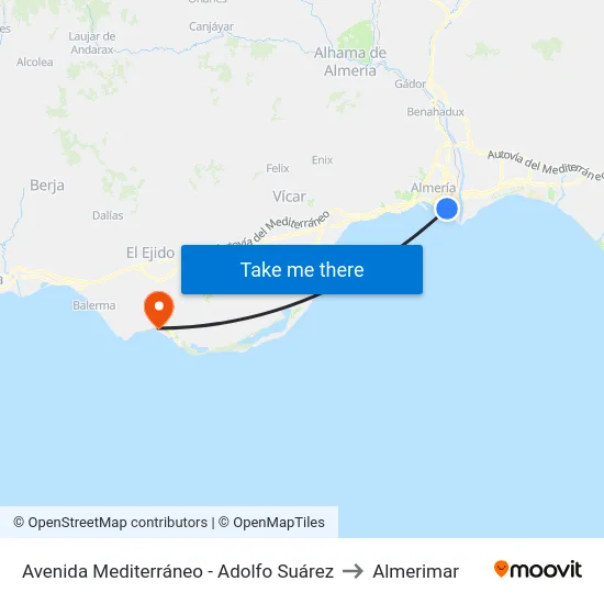 Avenida Mediterráneo - Adolfo Suárez to Almerimar map