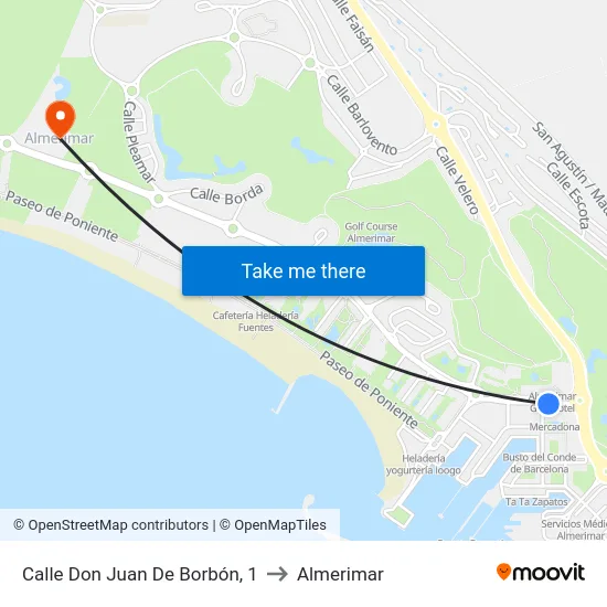 Calle Don Juan De Borbón, 1 to Almerimar map