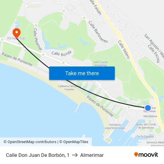 Calle Don Juan De Borbón, 1 to Almerimar map