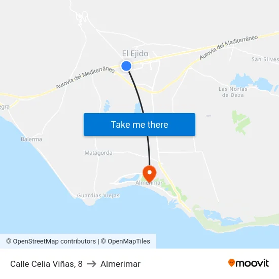 Calle Celia Viñas, 8 to Almerimar map