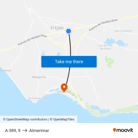 A-389, 9 to Almerimar map