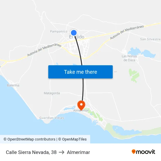 Calle Sierra Nevada, 38 to Almerimar map