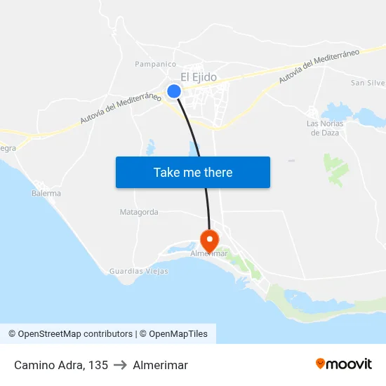 Camino Adra, 135 to Almerimar map
