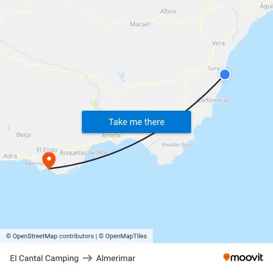 El Cantal Camping to Almerimar map