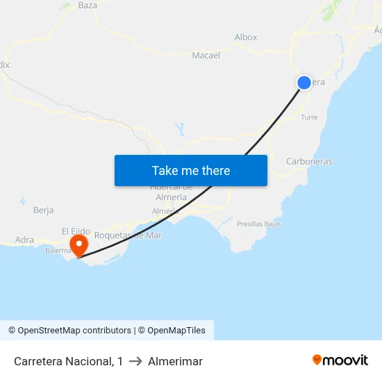 Carretera Nacional, 1 to Almerimar map