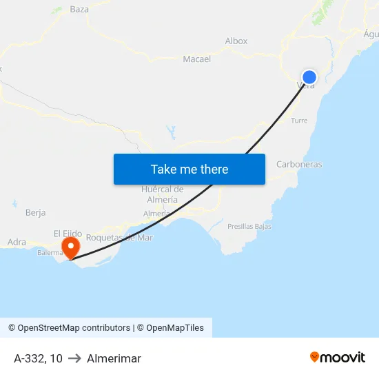 A-332, 10 to Almerimar map
