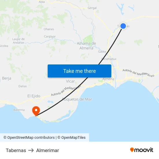 Tabernas to Almerimar map