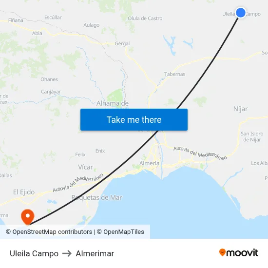 Uleila Campo to Almerimar map