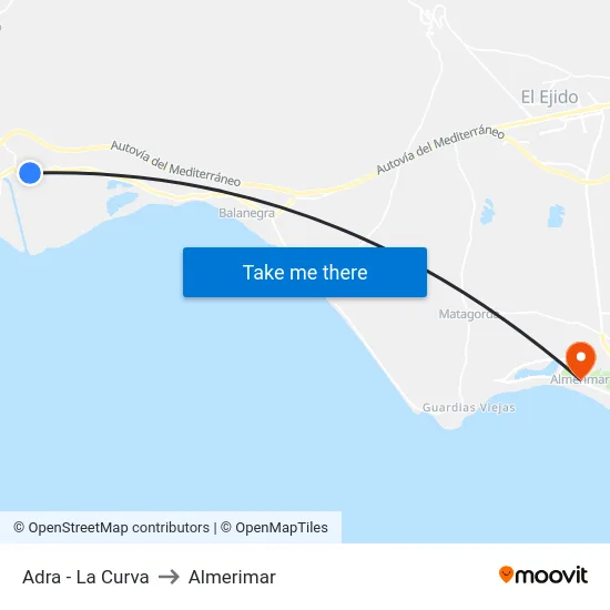 Adra - La Curva to Almerimar map