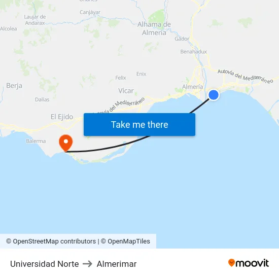 Universidad Norte to Almerimar map