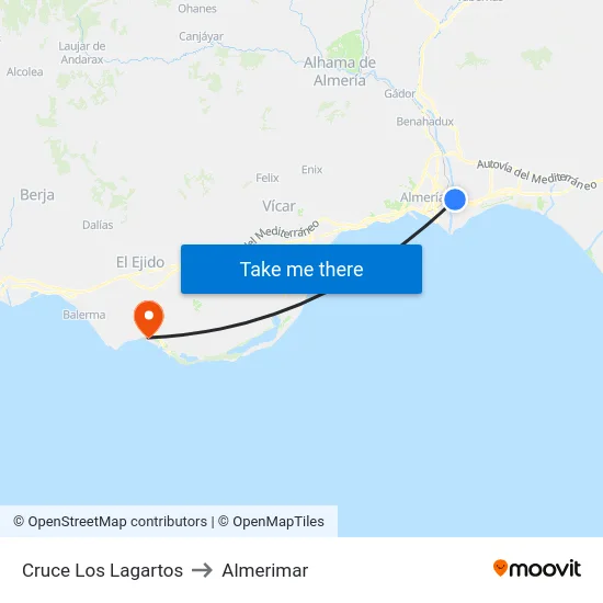 Cruce Los Lagartos to Almerimar map