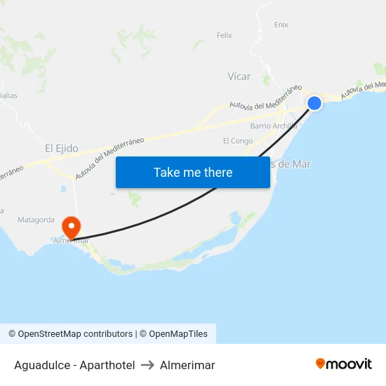 Aguadulce - Aparthotel to Almerimar map
