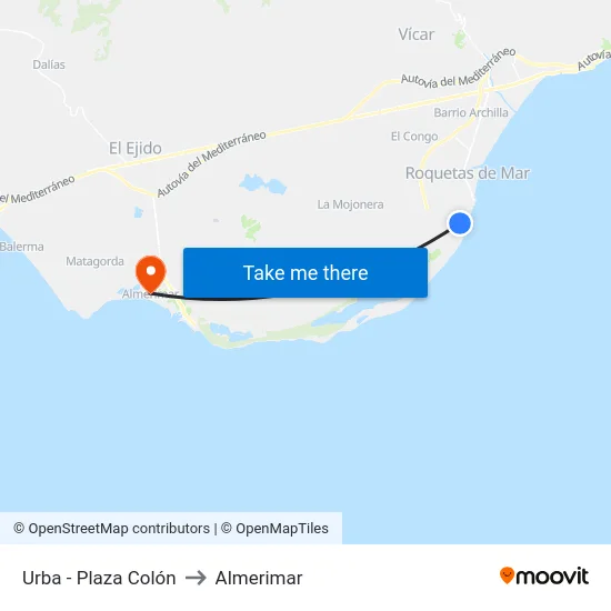 Urba - Plaza Colón to Almerimar map