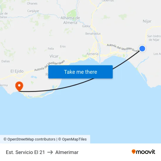 Est. Servicio El 21 to Almerimar map