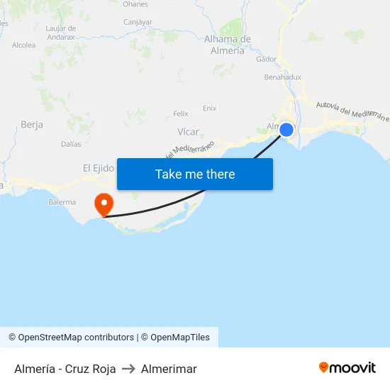 Almería - Cruz Roja to Almerimar map