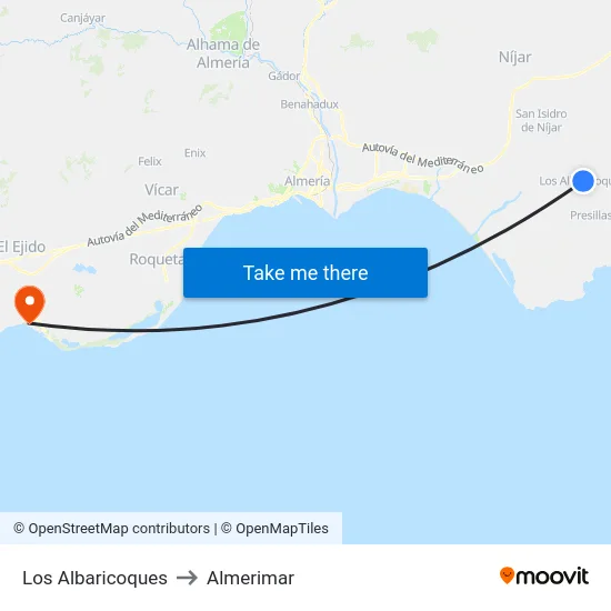 Los Albaricoques to Almerimar map