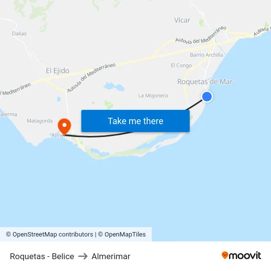 Roquetas - Belice to Almerimar map