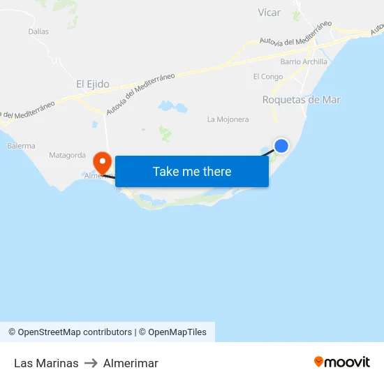 Las Marinas to Almerimar map