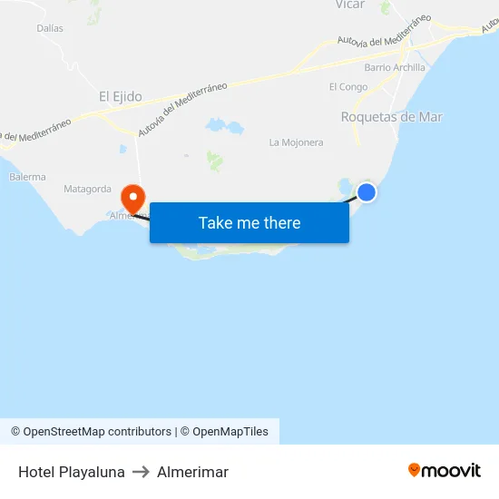 Hotel Playaluna to Almerimar map