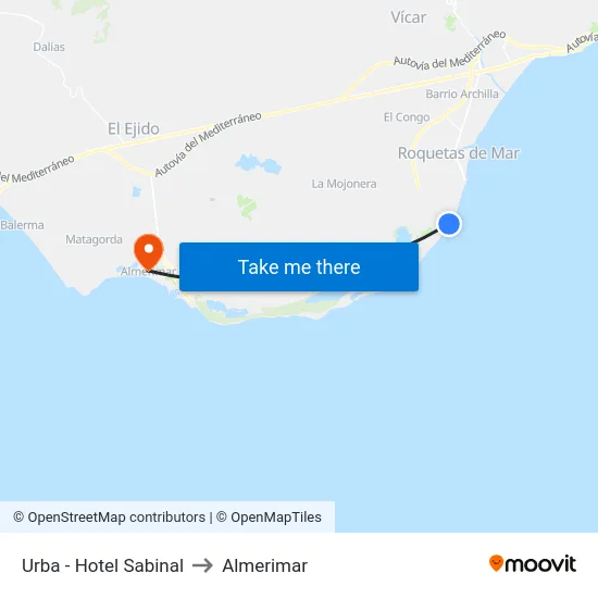 Urba - Hotel Sabinal to Almerimar map