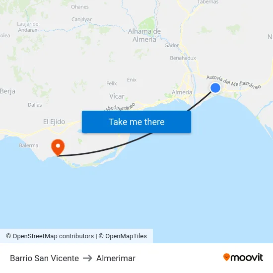 Barrio San Vicente to Almerimar map