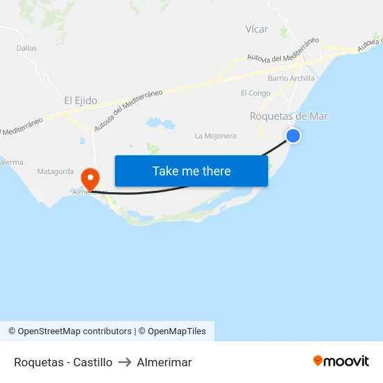Roquetas - Castillo to Almerimar map