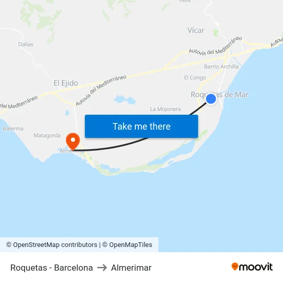 Roquetas - Barcelona to Almerimar map